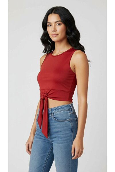 ACTRİS Side Tie Dye Crop Bustier Blouse T-Shirt with Fabric Pads