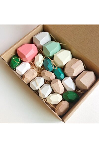 Pitikot Set of 20 Montessori Wooden Pitikot® Stones, Multicolored Balance Blocks