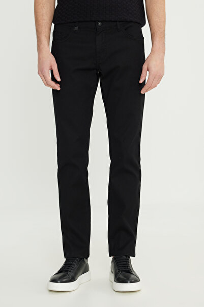 ALTINYILDIZ CLASSICS Men's Black Cotton Slim Fit Slim Fit 5 Pocket Dobby Stretch Casual Trousers