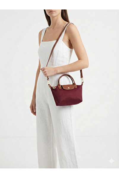 shopExxtra Foldable Shoulder Bag - Shopper Bag Women's Makeup Bag Size 13X20Cm-Burgundy