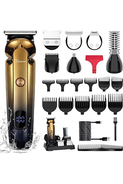 Hatteker Men's Beard Trimmer Kit - 6-in-1 Waterproof Cordless Grooming Kit with Zero Gapped T-Blade