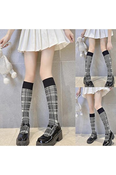 OEM Benobby kids Maid Cute Lolita Socks Tube Long Socks Women Girl Knitted Plaid Cotton Knee High