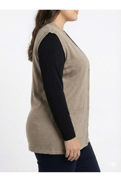 Lanze Knitwear Mother's Vest Buttoned Plus Size Full Knit