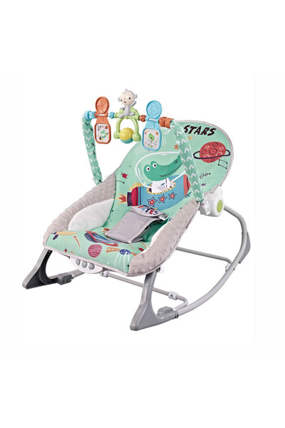 Factory Price - كرسي هزاز مطبوع للأطفال مع موسيقى وألعاب - أخضر فضائي