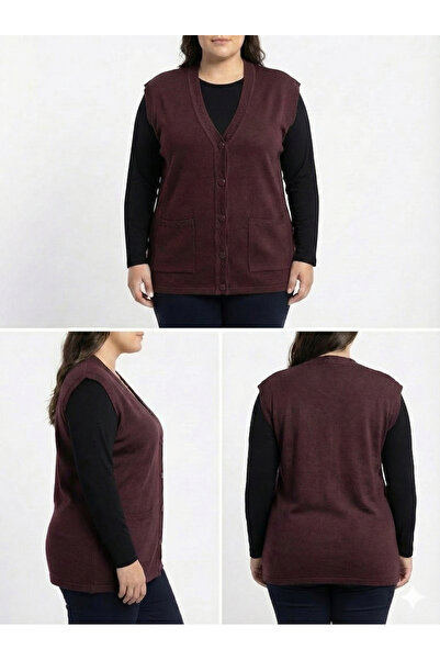 Lanze Knitwear Mother's Vest Buttoned Plus Size Full Knit