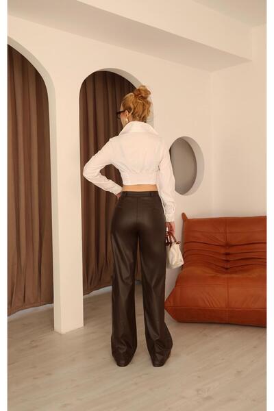 Sezka Life Γυναικείο δερμάτινο παντελόνι καφέ Γυναικείο δερμάτινο παντελόνι