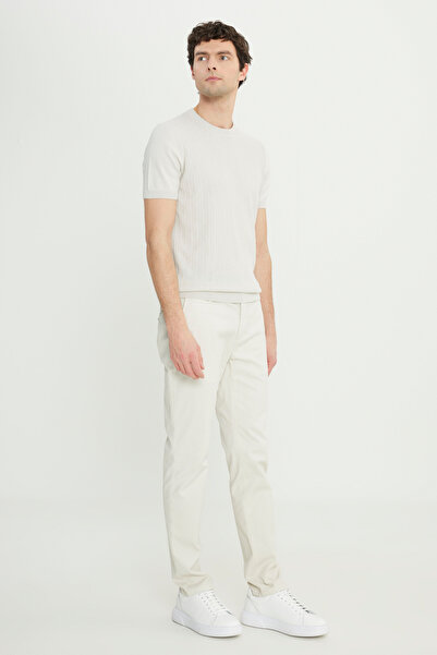 ALTINYILDIZ CLASSICS Men's Stone Cotton Slim Fit Slim Fit Side Pocket Dobby Stretch Casual Trousers