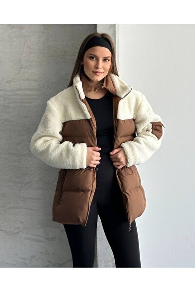 ZF BUTİK Plush Detailed Puffer Coat with Elastic Waist