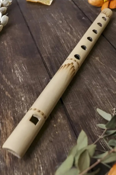 CİYU TİCARET Bambu Flüt Desenli Bambu Flüt Dekoratif Hediyelik Bambu Flüt 40 CM