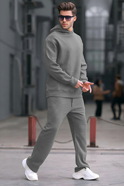 YAKAMEL Ανδρικό σετ φόρμας με κουκούλα, 3 κλωστών, φαρδιά μπατζάκια και ελαστ...