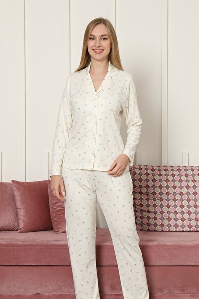 Espuar Women's 787 Floral Patterned Combed Cotton Pajama Set
