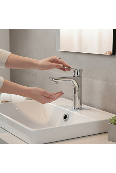 İSAOĞLU YAPI Washbasin Faucet High Model Easy Ablution Tulipa Series Brass Material Resistant to Stains and Limescale