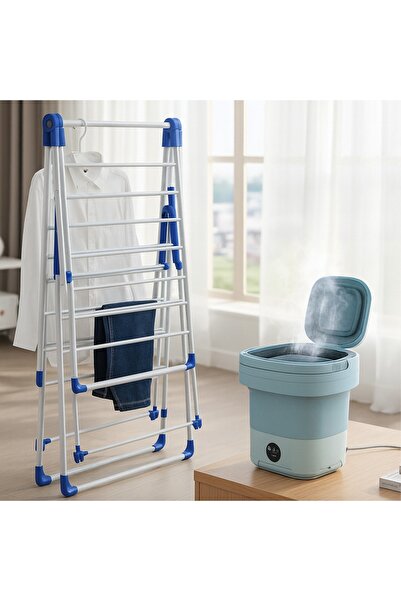 Primo Plus 8L portable folding washing machine with Clothes Dryer Rack White ...