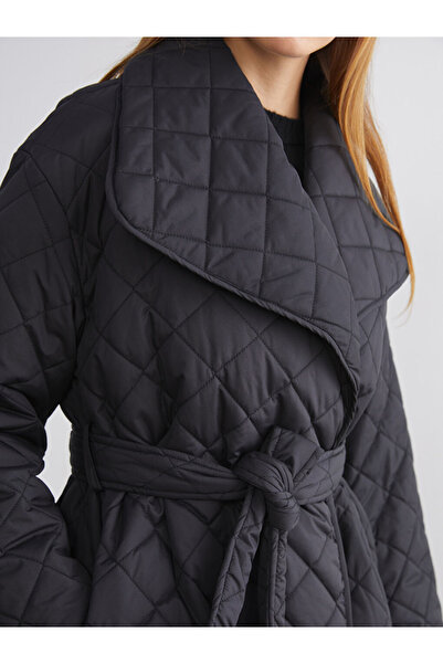 LC Waikiki Modest Black Jacket Collar Quilted Women's Puffer Coat