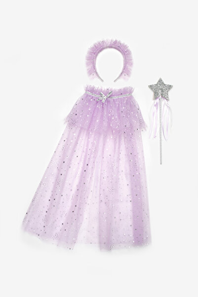 Le Mabelle Lilac Silver Star Patterned Girl's Cape Staff and Crown Set