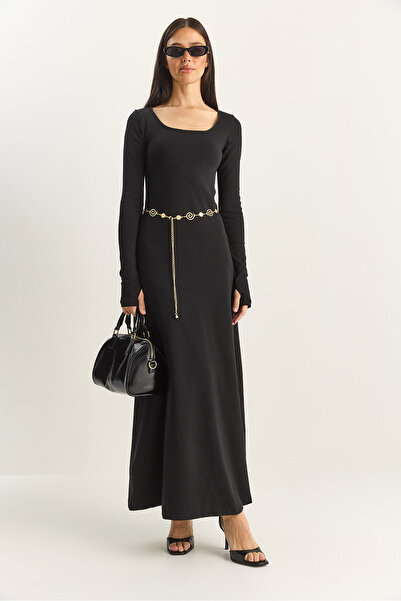 Bianco Lucci Γυναικείο μακρυμάνικο φόρεμα με λαιμόκοψη σε σχήμα U 4080 60283861