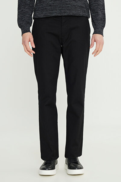ALTINYILDIZ CLASSICS Men's Black Cotton Slim Fit Slim Fit Side Pocket Dobby Stretch Casual Trousers