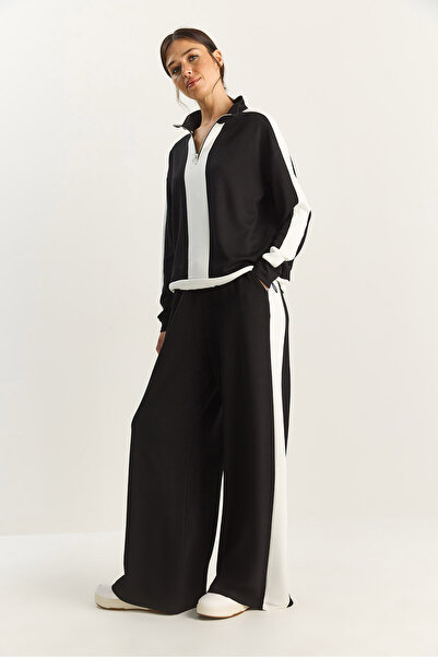 Bianco Lucci Women's Half Zipper Striped Detail Modal Under-Upper Set 4075 60283856