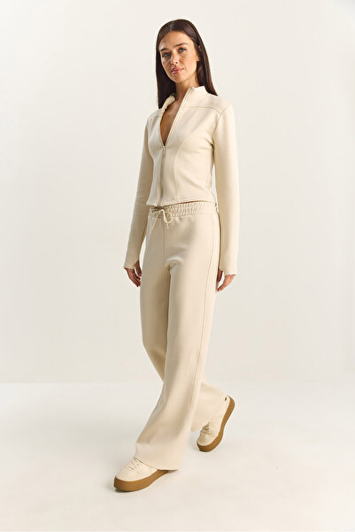 Bianco Lucci Women's Mock Neck Zippered Loose Pants Bottom-Top Set 04402 60283853