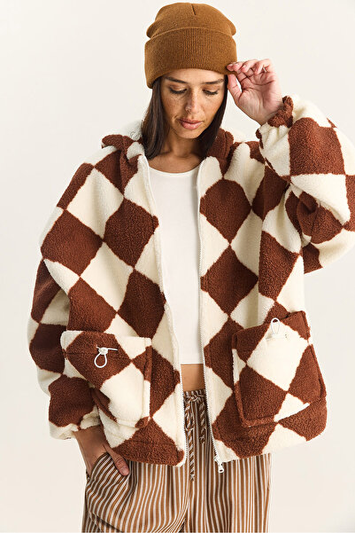 Bianco Lucci Women's Diamond Patterned Lined Hooded Plush Coat 4047 60283842