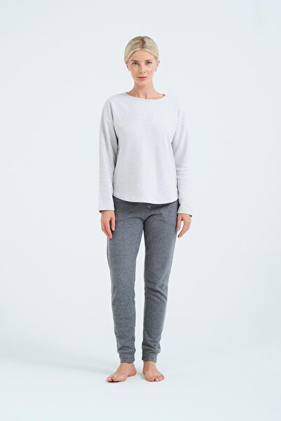 C&City Gemütliches Pyjama-Set mit U-Boot-Ausschnitt, überschnittenen Schultern, langen Ärmeln und Taschen