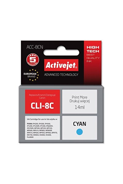 ActiveJet Compatible CLI-8C Cyan cartridge for Canon, 14 ml, Premium Activeje...