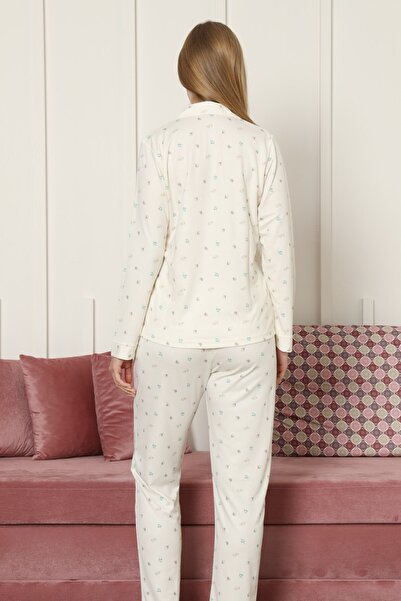 Espuar Women's 787 Floral Patterned Combed Cotton Pajama Set
