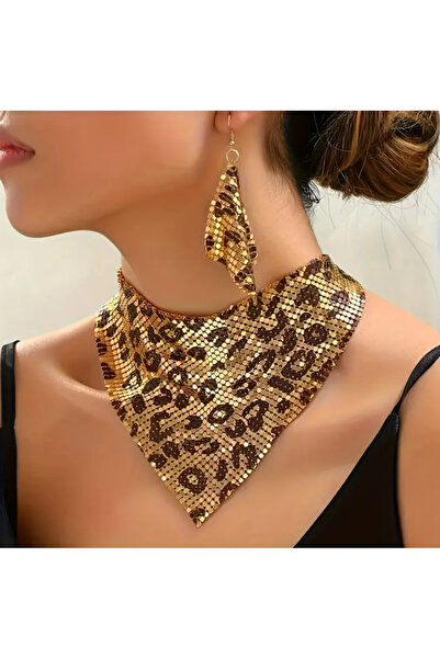 set.up Shawl Model Leopard Armor Design Necklace Earring Set