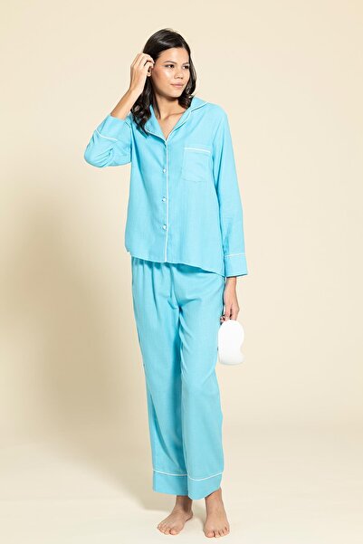 FOR YOU MODA 3-teiliges weiß-blau gestreiftes Pyjama-Set