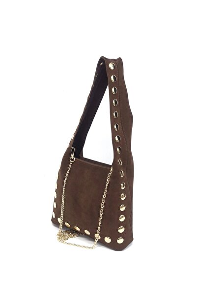 Matteo Leather Bag Coffee with Gold Studs 5401