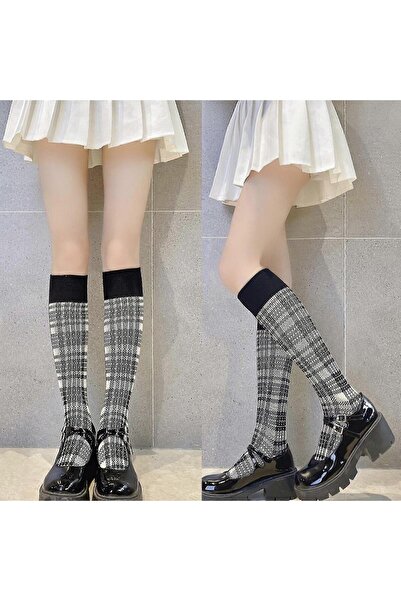OEM Benobby kids Maid Cute Lolita Socks Tube Long Socks Women Girl Knitted Plaid Cotton Knee High