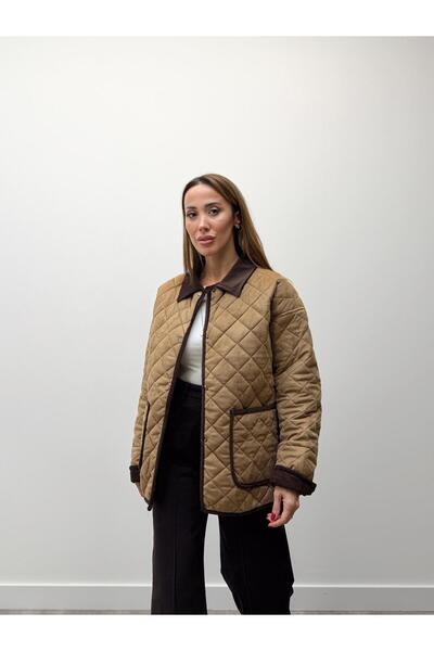 Maldia Shop Women's Vera Velvet Collar Cream Quilted Coat