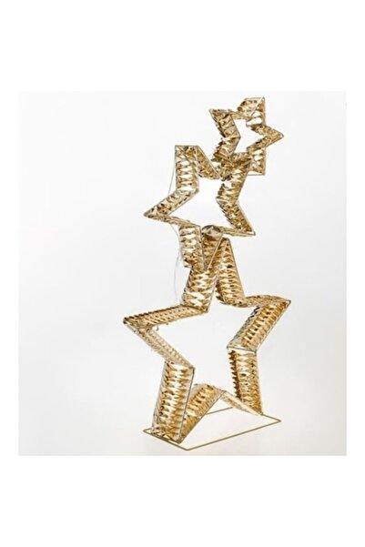 AB HOMES Triple Metal Decorative Star, 350 Warm White LEDs, Timer, 51×10×82 cm, Champagne Ribbon