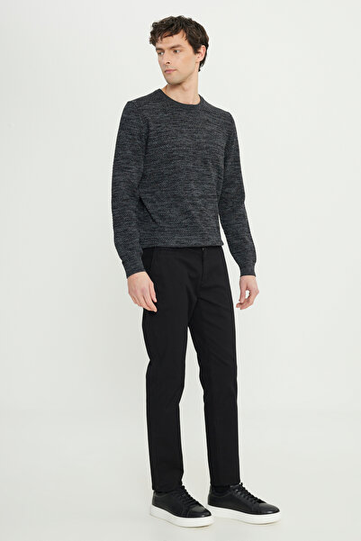 ALTINYILDIZ CLASSICS Men's Black Cotton Slim Fit Slim Fit Side Pocket Dobby Stretch Casual Trousers