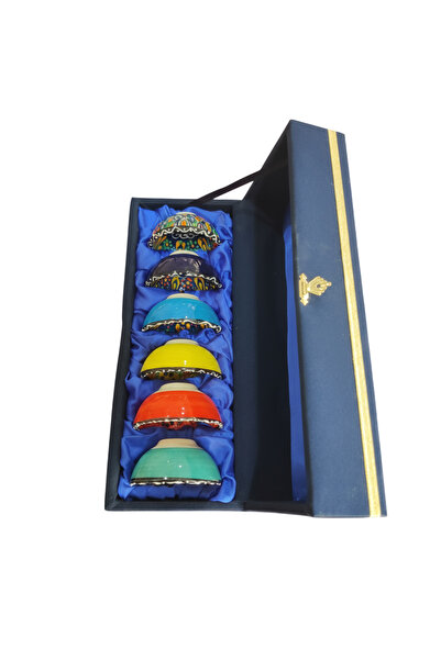 e-meta Dekoratif Çiçek Desenli El Yapımı Seramik Sosluk Çerezlik 6'lı Set - K...