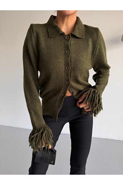 Lamierra Soft Women's Cardigan with Tassels on the Sleeves