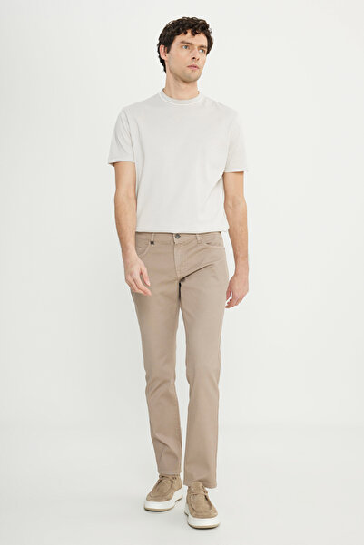 ALTINYILDIZ CLASSICS Men's Beige Cotton Slim Fit Slim Fit 5 Pocket Dobby Stretch Casual Trousers