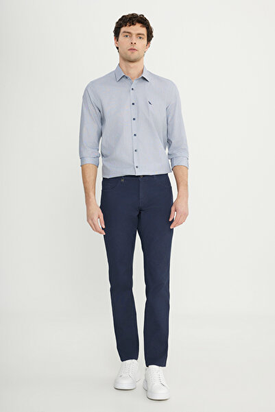 ALTINYILDIZ CLASSICS Men's Navy Blue Cotton Slim Fit Slim Fit 5 Pocket Dobby Stretchy Casual Pants