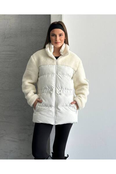 ZF BUTİK Plush Detailed Puffer Coat with Elastic Waist