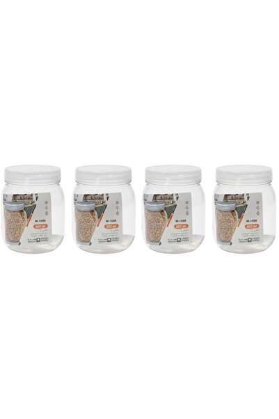 genernic Plastic jar with transparent lid, 4 pieces - 500 ml