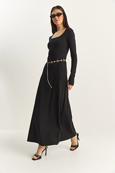 Bianco Lucci Γυναικείο μακρυμάνικο φόρεμα με λαιμόκοψη σε σχήμα U 4080 60283861