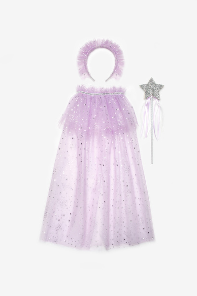 Le Mabelle Lilac Silver Star Patterned Girl's Cape Staff and Crown Set