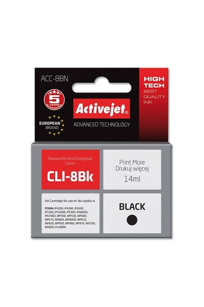ActiveJet Compatible CLI-8Bk Black cartridge for Canon, 14 ml, Premium Activejet, 5-year