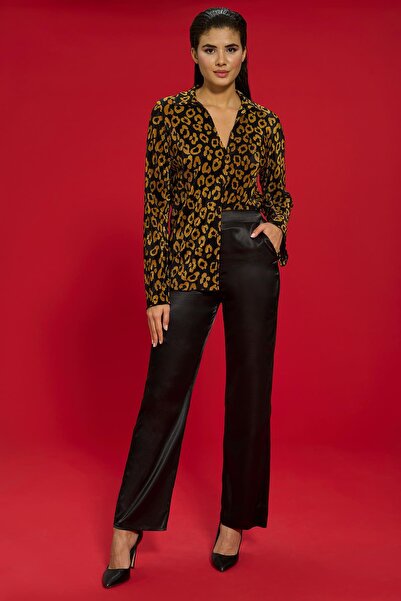 FOR YOU MODA 6-teiliges schwarzes Pyjama-Set mit plissiertem Leopardenmuster und Bustier