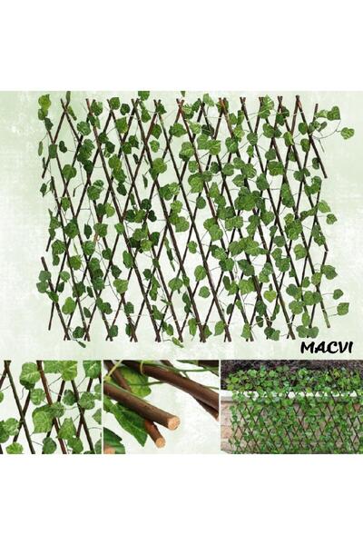MACVI Macvi® decorative fence artificial leaves, extendable wood 100x200 cm, green
