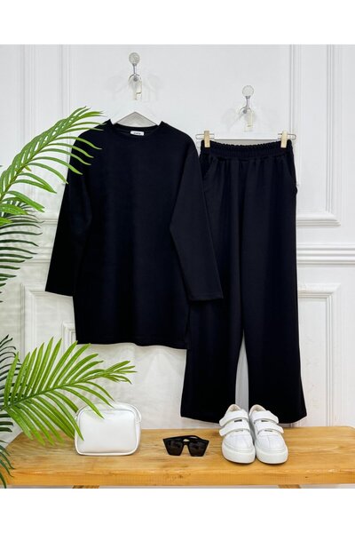 onix Set de pantaloni modal de bază pentru hijab, negru