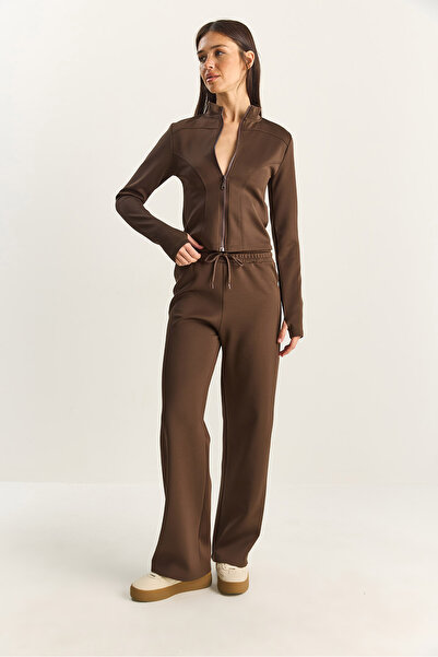 Bianco Lucci Women's Mock Neck Zippered Loose Pants Bottom-Top Set 04402 60283853