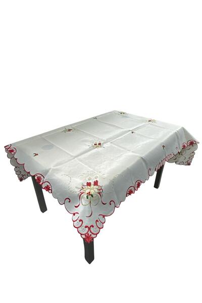 OEM Christmas tablecloth with lace and bell print (candles), 130 × 180 cm, red, white