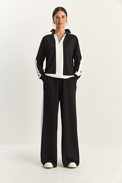 Bianco Lucci Women's Half Zipper Striped Detail Modal Under-Upper Set 4075 60283856