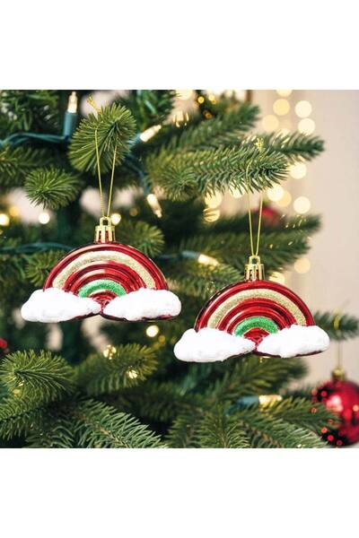 Ritzz زينة شجرة عيد الميلاد الحمراء مع أشكال قوس قزح والسحاب 5 سم (قطعتان)